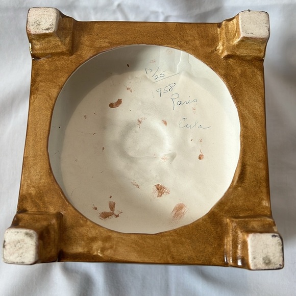 Vintage 1958 Ceramic Urn with Painted Gold Bonsai Trees - Picture 7 of 11